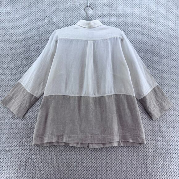 iLinen Top Womens M Beige Linen Colorblock Tunic Button Front Pockets Lagenlook - Picture 11 of 13